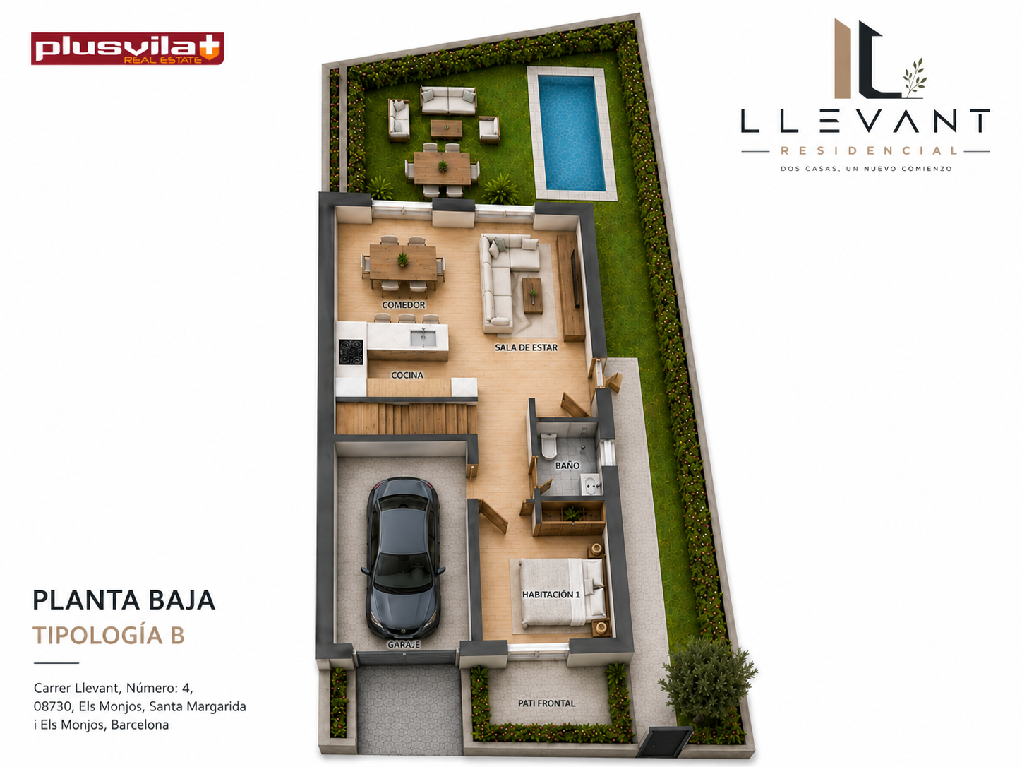 Plano de planta baja tipología B de Residencial Llevant