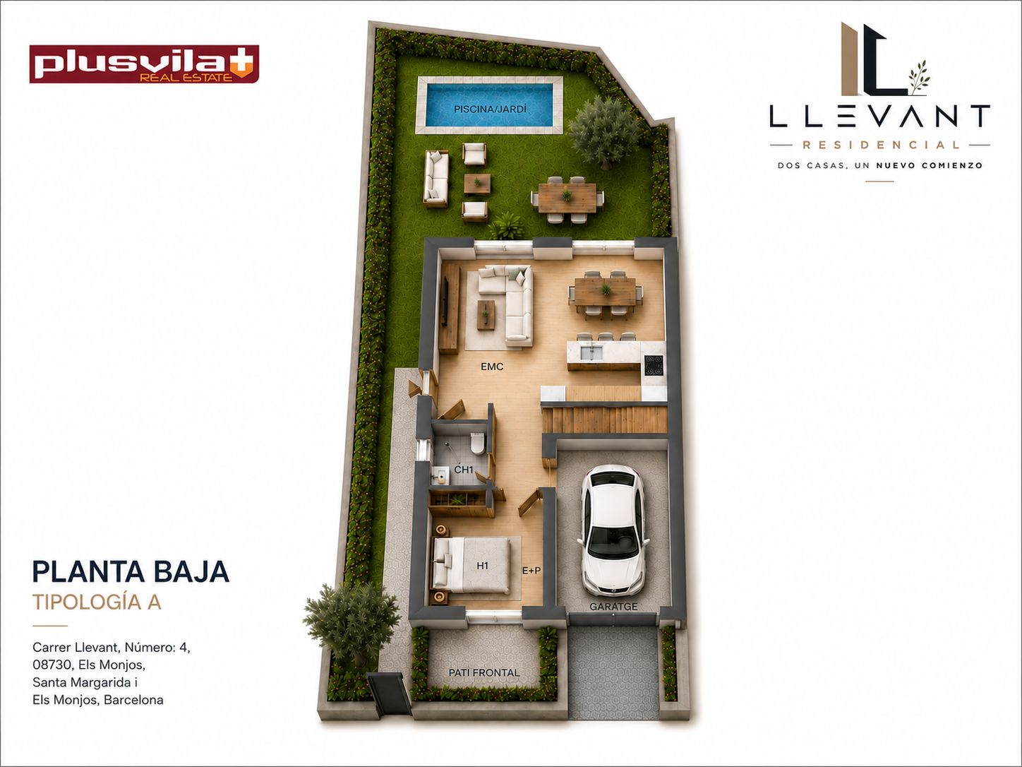 Plano de planta baja tipología A de Residencial Llevant