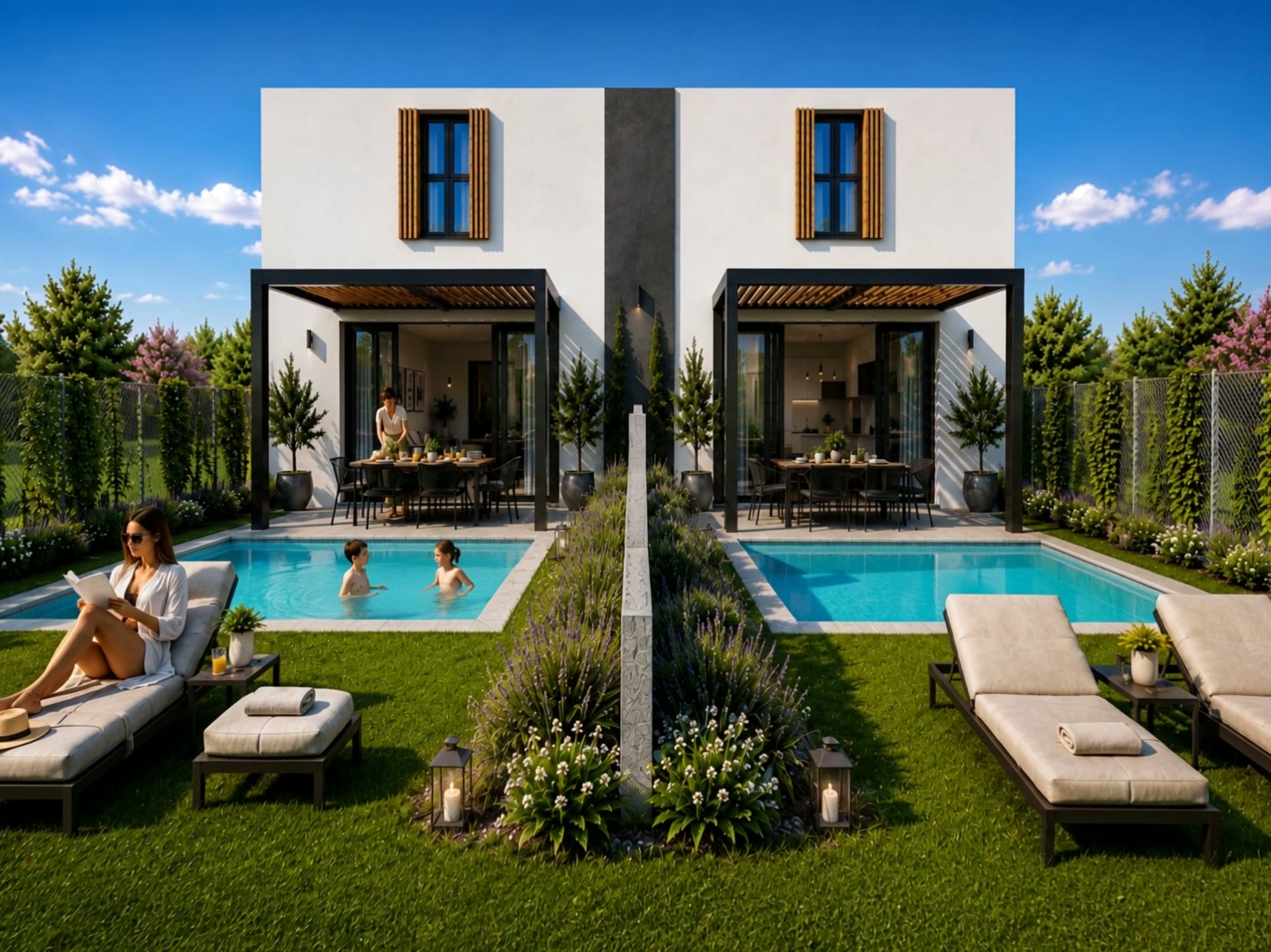 Jardín y piscinas privadas